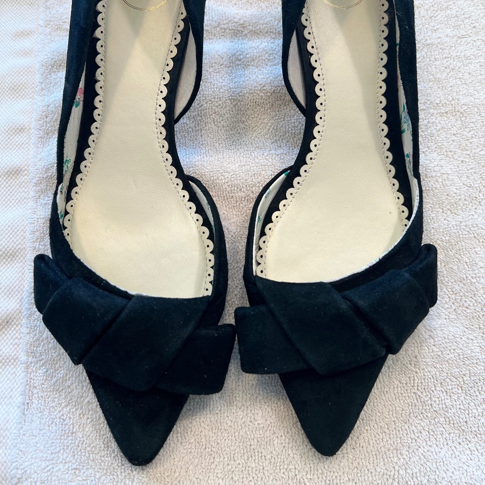 NWOT 1901 Women's Black Velvet Barrett Bow Kitten Heels Size 7.5M